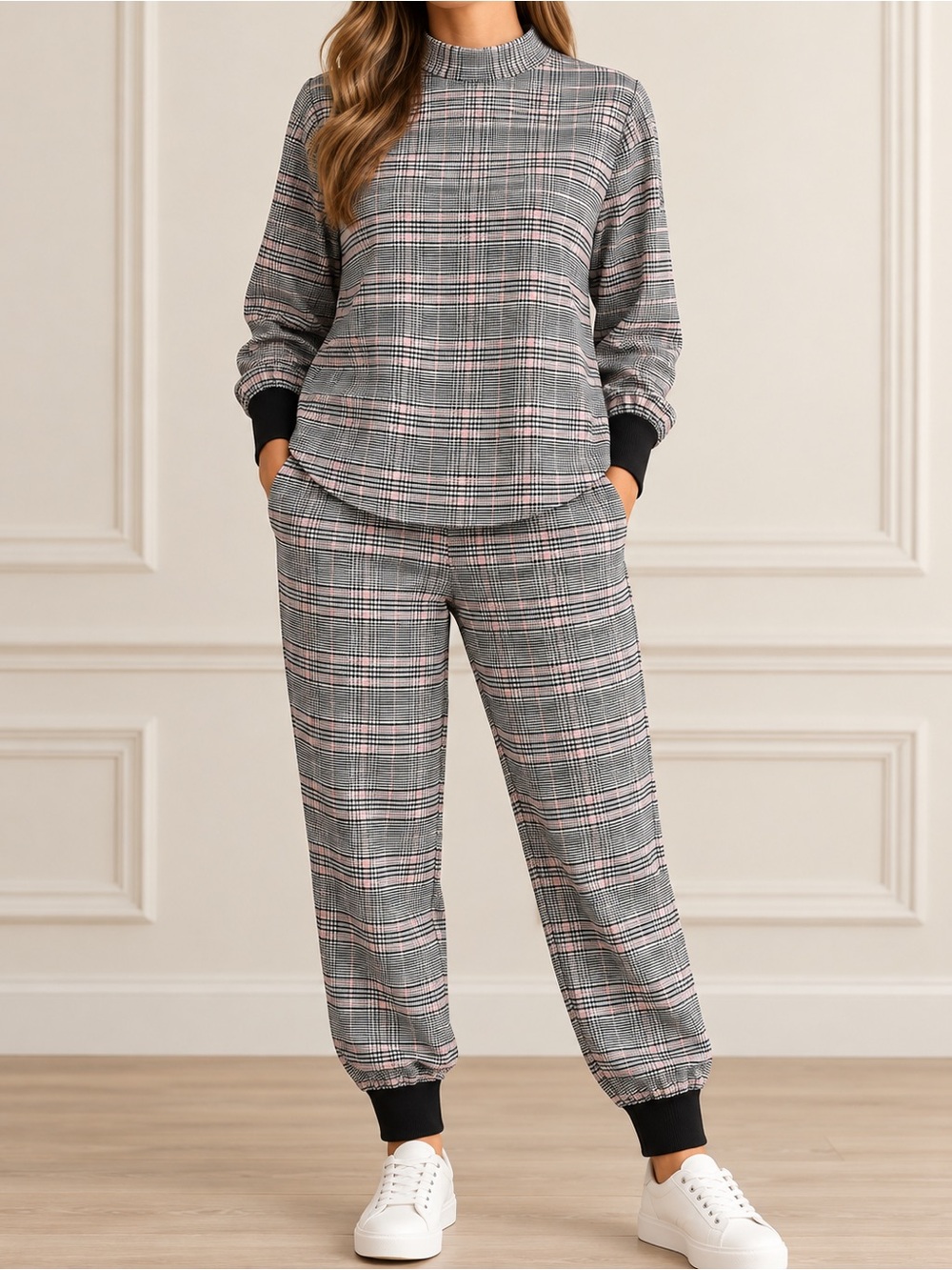 Ted Baker Plaid 2-Piece Matching Set Top & Pants Pink Black Size 3/4